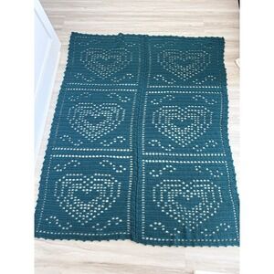 Hand-Knitted Blanket with Heart Patterns 52"x61"